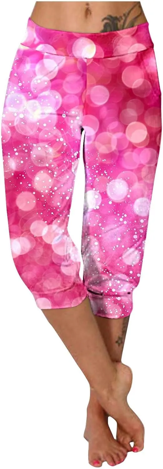 Sparkly Capris for Women High Rise Sequin Sports Athletic Pants Trending Party Cropped Trouser Cute Capri