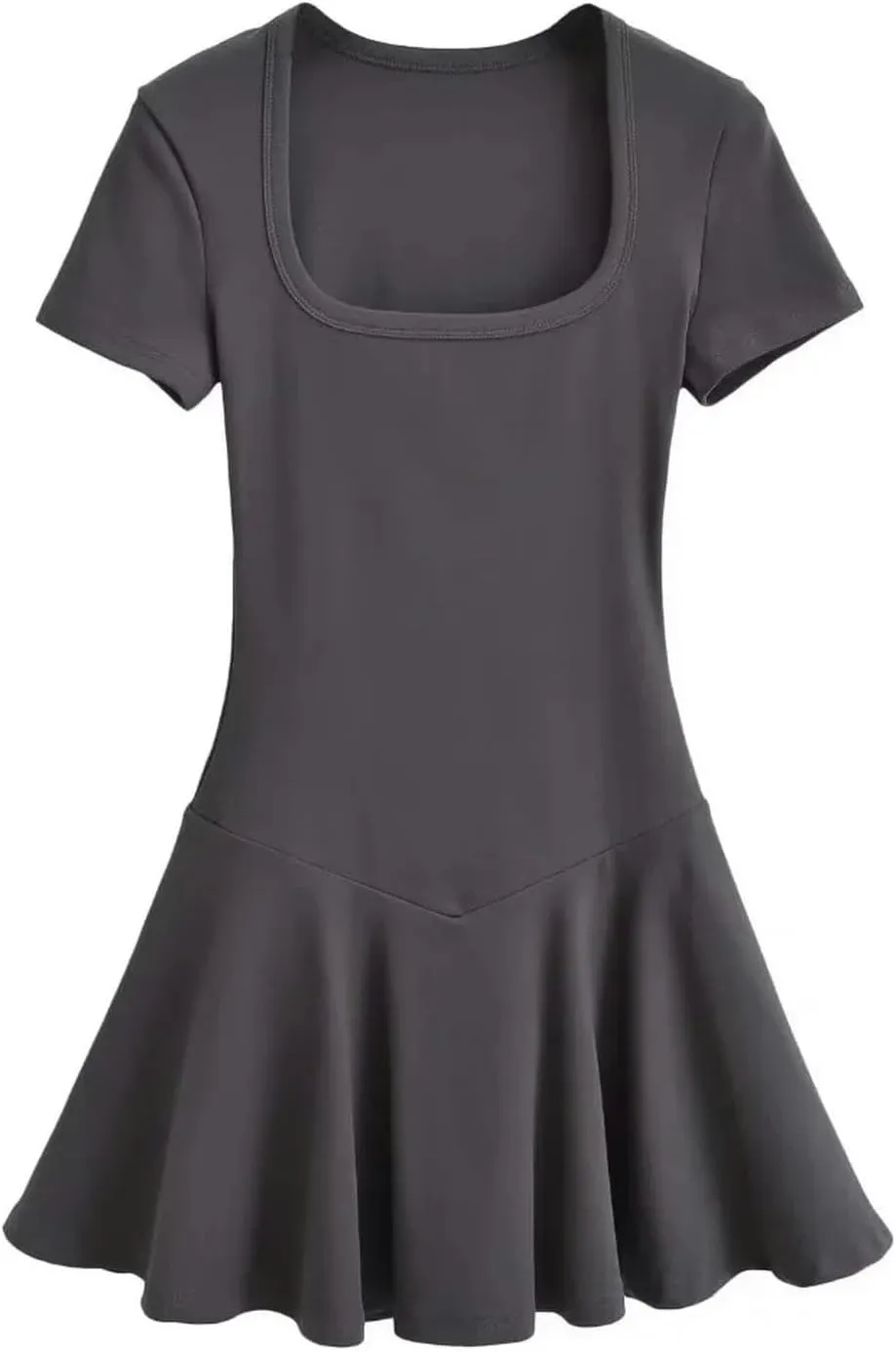 Sports one-Piece Square Neck Short-Sleeved Dress for Women Early New Ballet Style high-Waisted Pleated Skirt Short Skirt