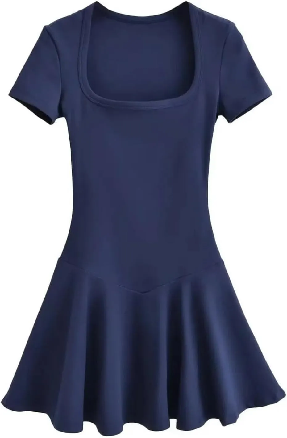 Sports one-Piece Square Neck Short-Sleeved Dress for Women Early New Ballet Style high-Waisted Pleated Skirt Short Skirt