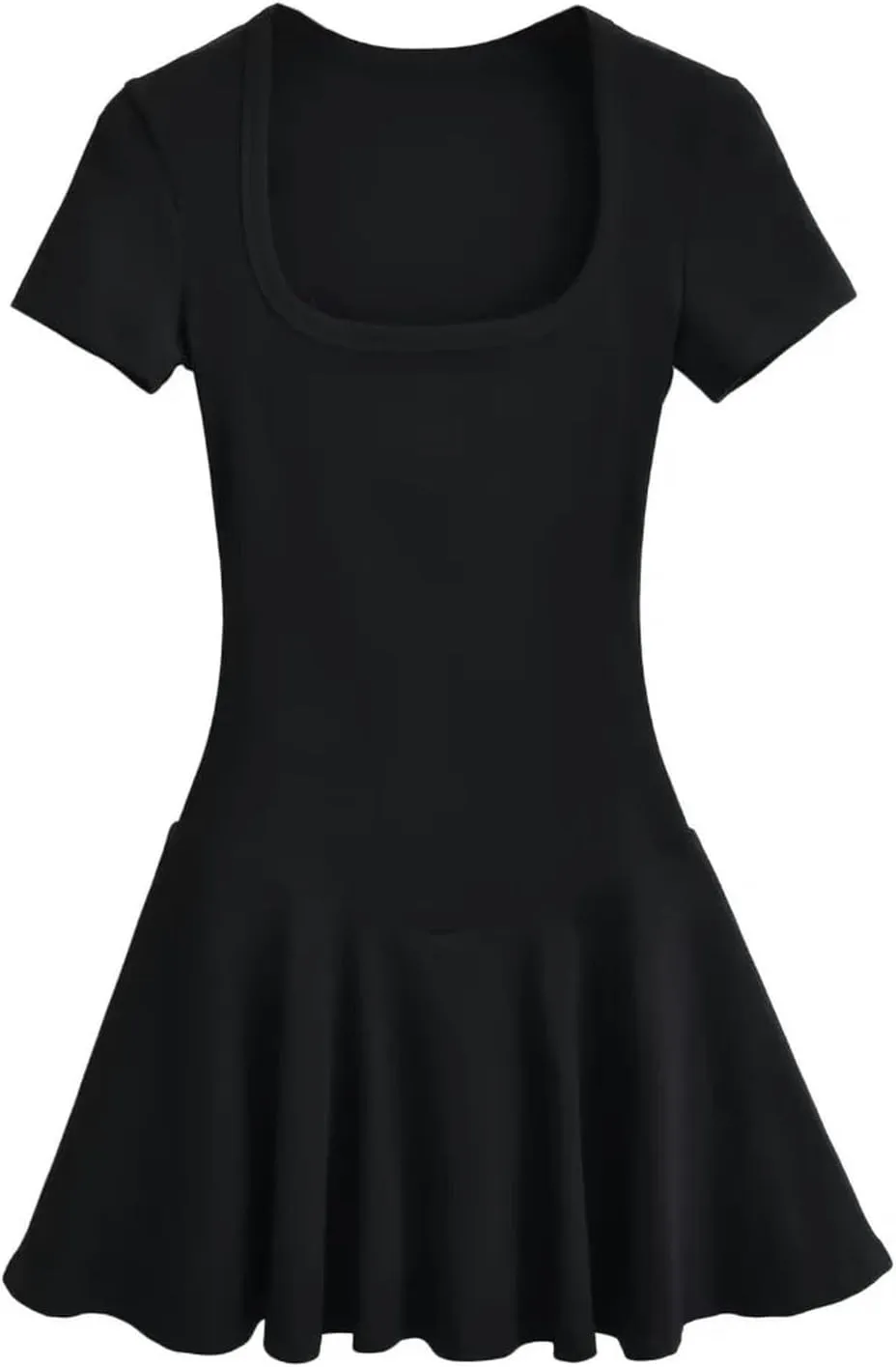 Sports one-Piece Square Neck Short-Sleeved Dress for Women Early New Ballet Style high-Waisted Pleated Skirt Short Skirt