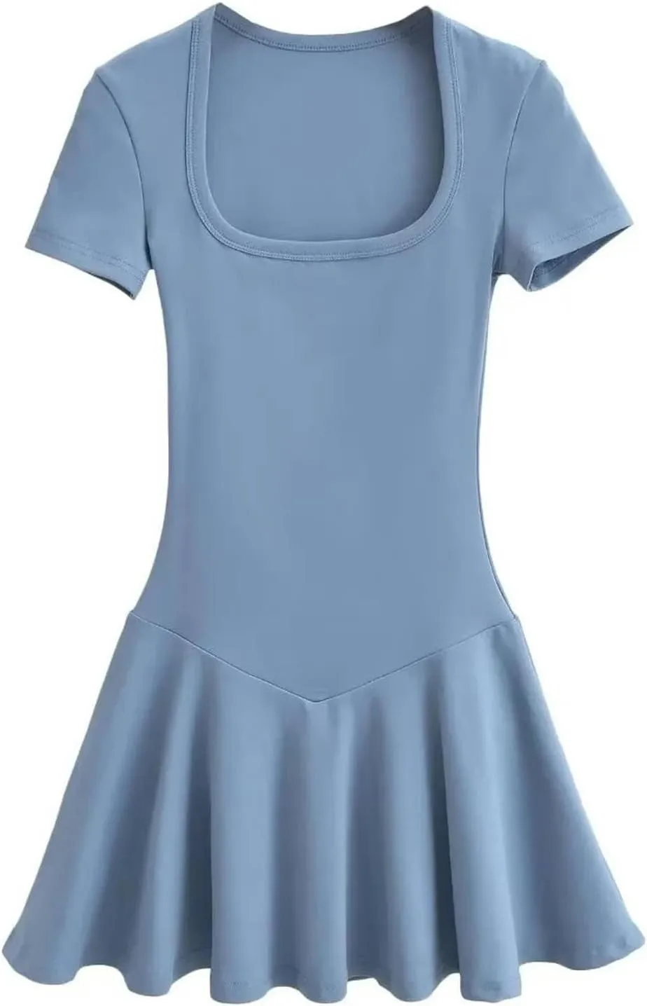 Sports one-Piece Square Neck Short-Sleeved Dress for Women Early New Ballet Style high-Waisted Pleated Skirt Short Skirt