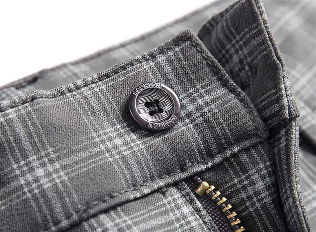 Stylish Casual Pants for Men's Plaid Dress Pants Chinos Slim Fit Stretch Pants for Business Casual