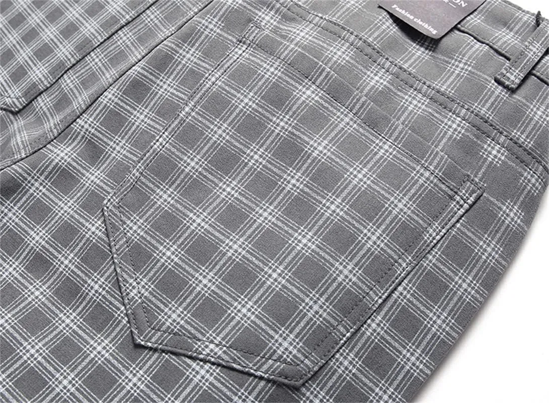 Stylish Casual Pants for Men's Plaid Dress Pants Chinos Slim Fit Stretch Pants for Business Casual