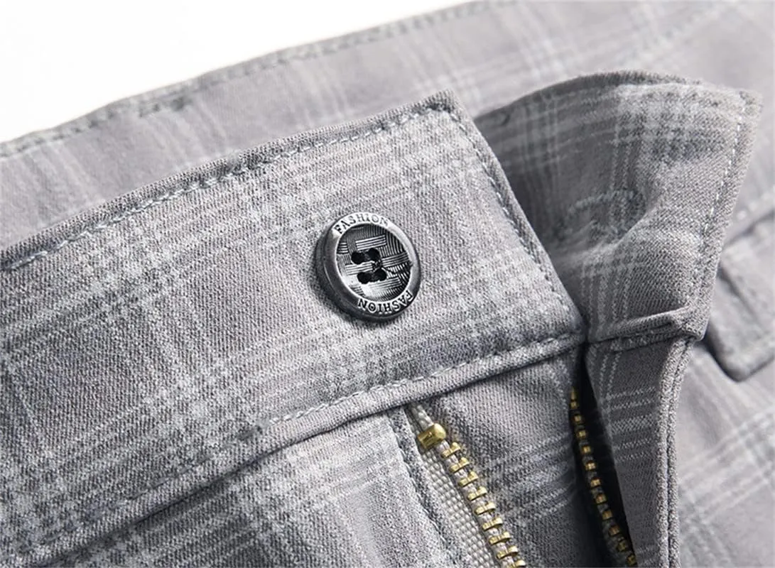 Stylish Casual Pants for Men's Plaid Dress Pants Chinos Slim Fit Stretch Pants for Business Casual