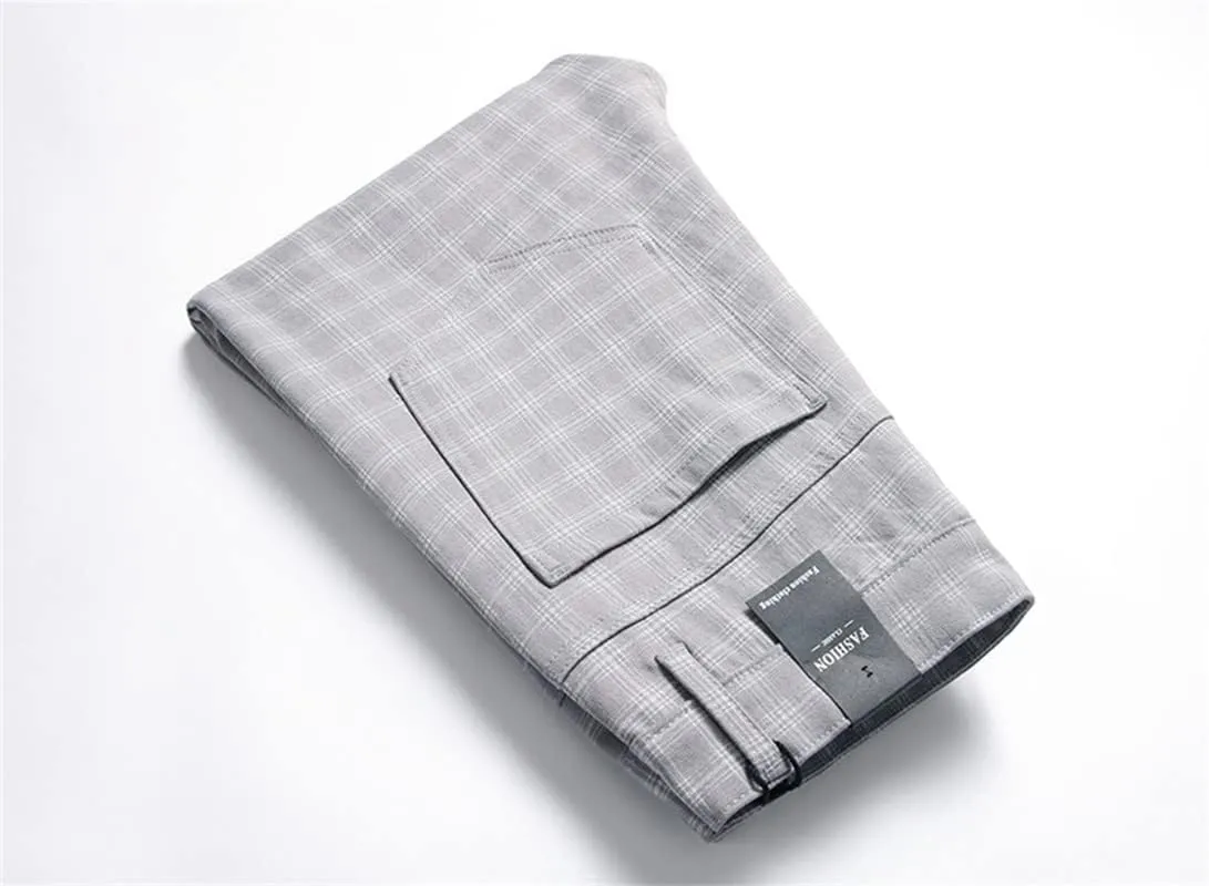 Stylish Casual Pants for Men's Plaid Dress Pants Chinos Slim Fit Stretch Pants for Business Casual
