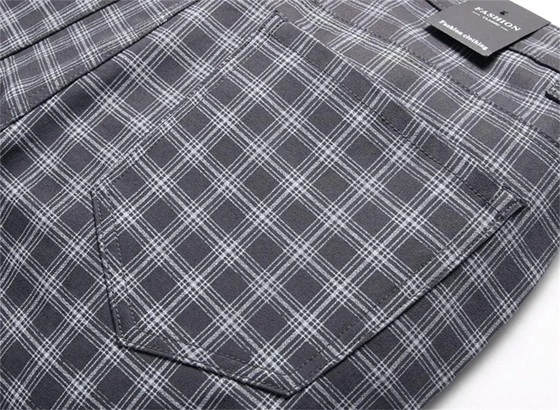 Stylish Casual Pants for Men's Plaid Dress Pants Chinos Slim Fit Stretch Pants for Business Casual