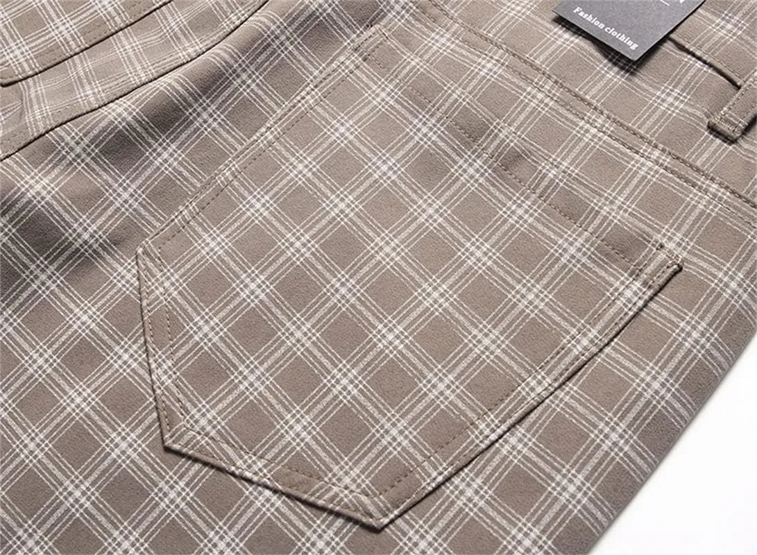 Stylish Casual Pants for Men's Plaid Dress Pants Chinos Slim Fit Stretch Pants for Business Casual