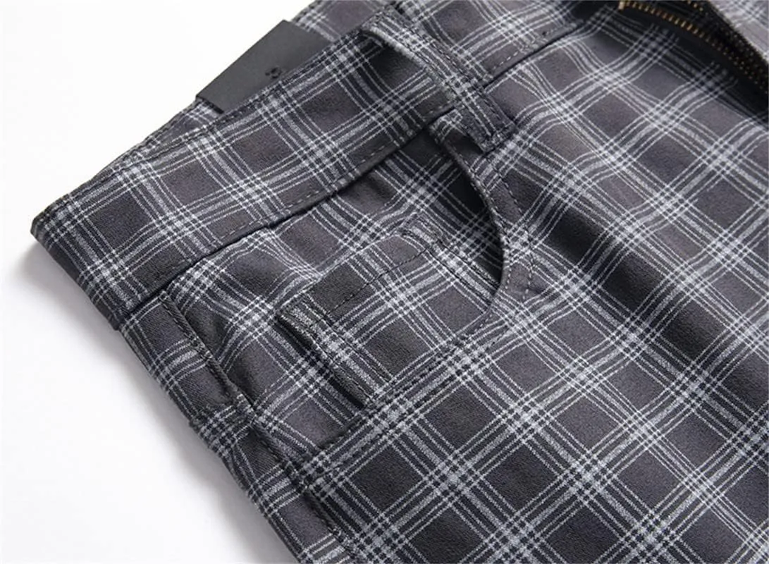 Stylish Casual Pants for Men's Plaid Dress Pants Chinos Slim Fit Stretch Pants for Business Casual