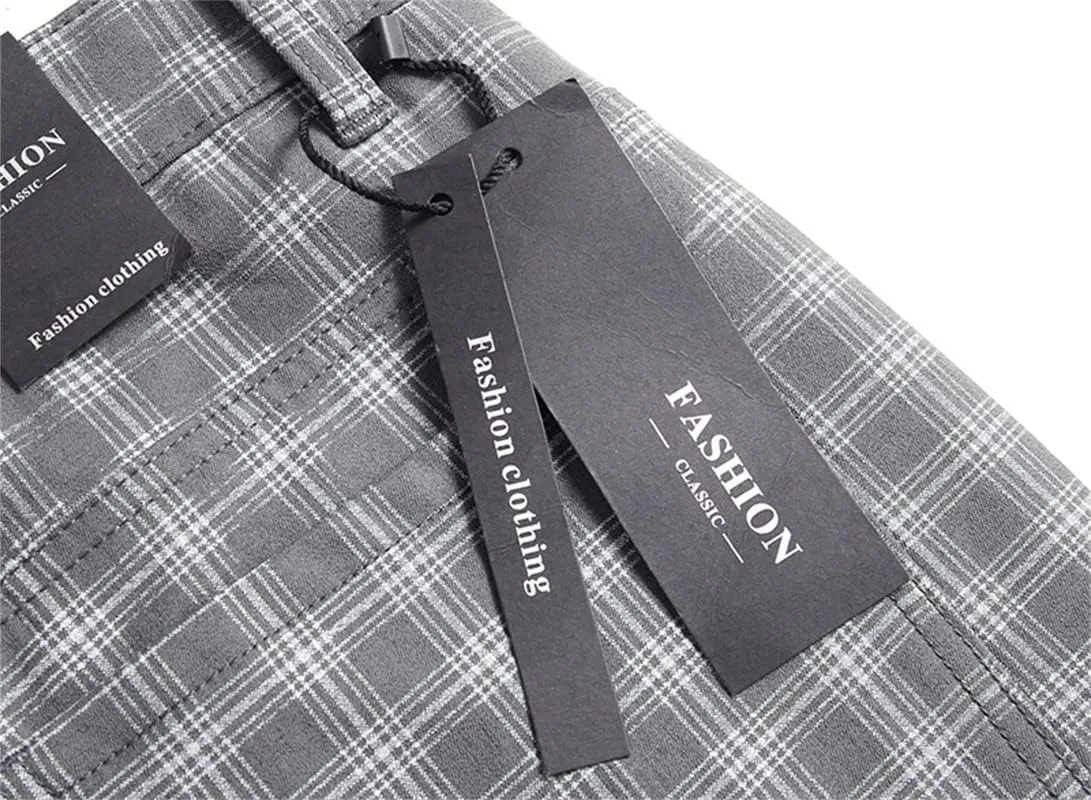 Stylish Casual Pants for Men's Plaid Dress Pants Chinos Slim Fit Stretch Pants for Business Casual