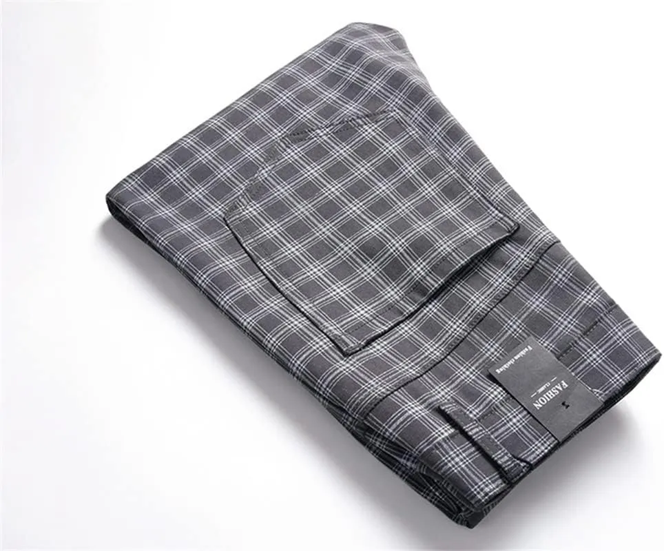 Stylish Casual Pants for Men's Plaid Dress Pants Chinos Slim Fit Stretch Pants for Business Casual