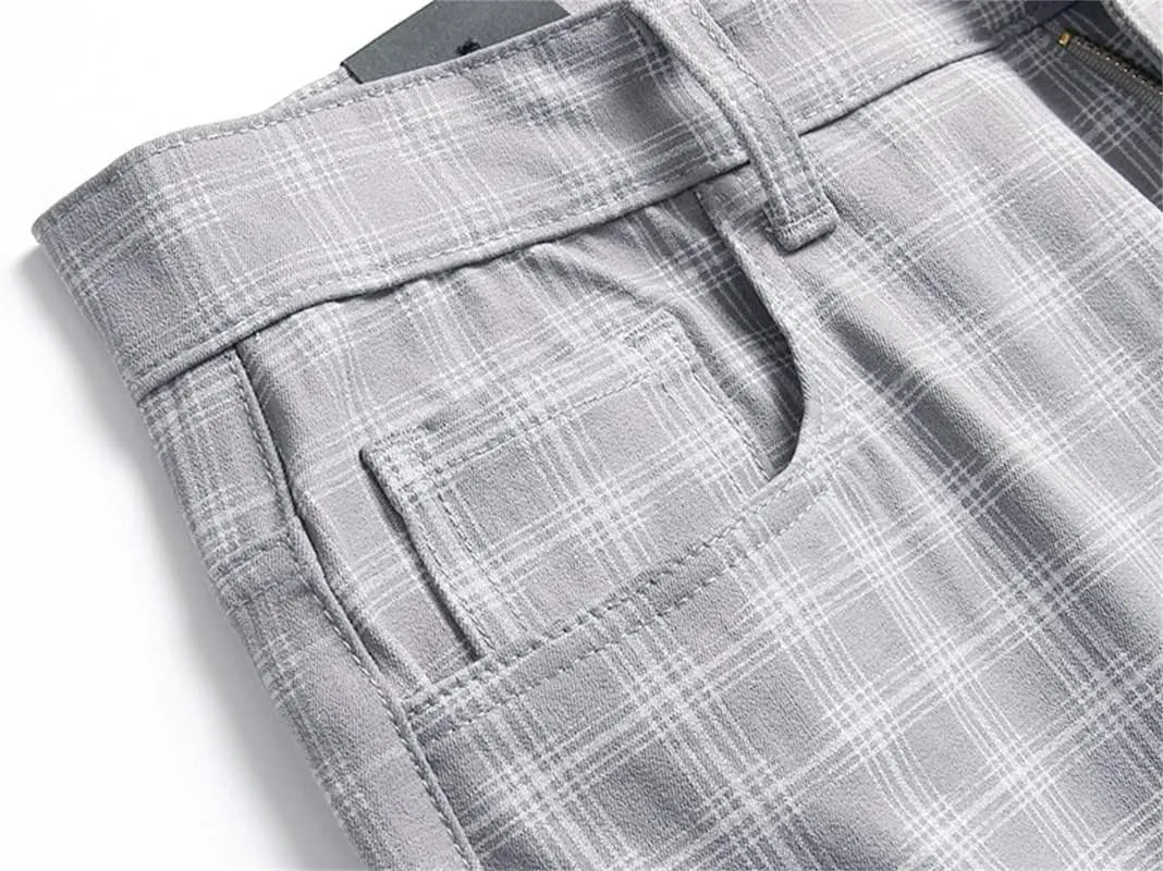 Stylish Casual Pants for Men's Plaid Dress Pants Chinos Slim Fit Stretch Pants for Business Casual