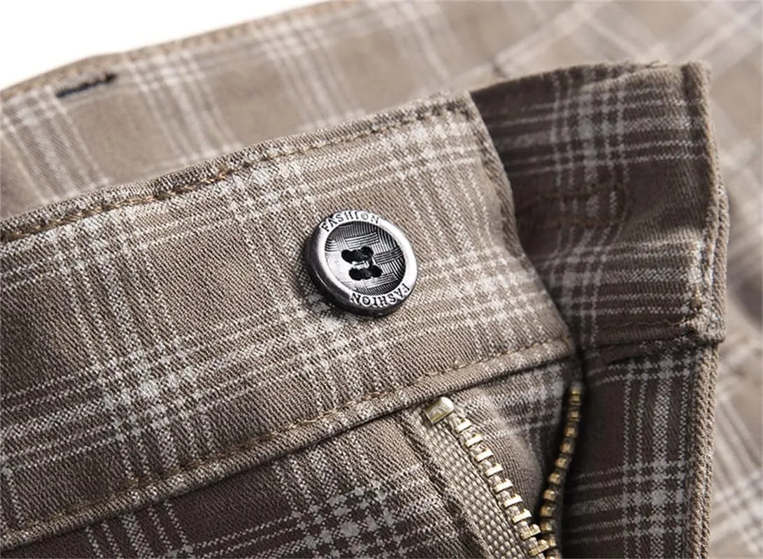 Stylish Casual Pants for Men's Plaid Dress Pants Chinos Slim Fit Stretch Pants for Business Casual