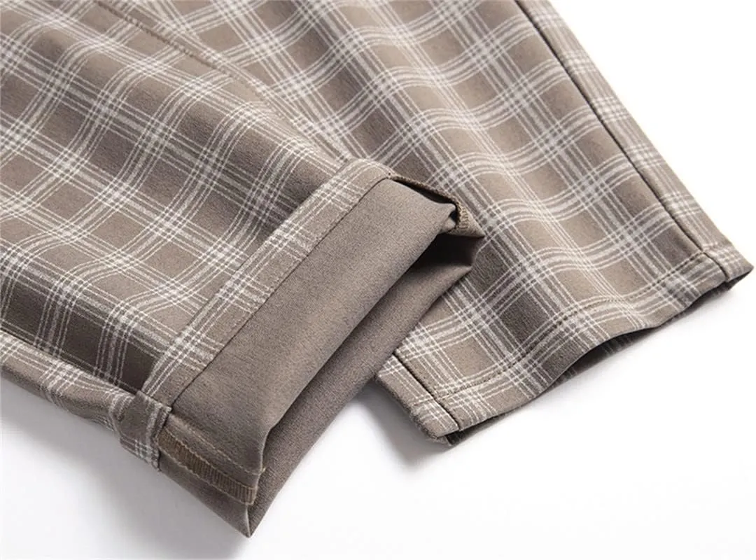 Stylish Casual Pants for Men's Plaid Dress Pants Chinos Slim Fit Stretch Pants for Business Casual