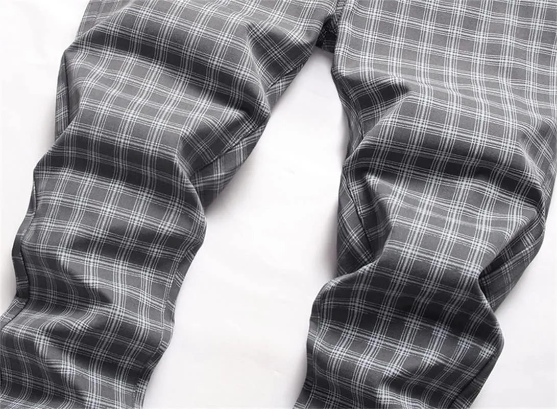 Stylish Casual Pants for Men's Plaid Dress Pants Chinos Slim Fit Stretch Pants for Business Casual