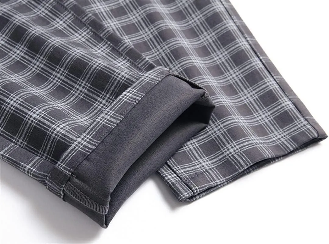 Stylish Casual Pants for Men's Plaid Dress Pants Chinos Slim Fit Stretch Pants for Business Casual