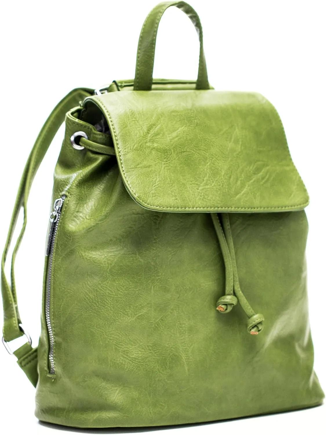 Stylish Flap Top Backpack for Women  Travel & Everyday Faux Leather Rucksack with Zip Pockets  Jude (Green)