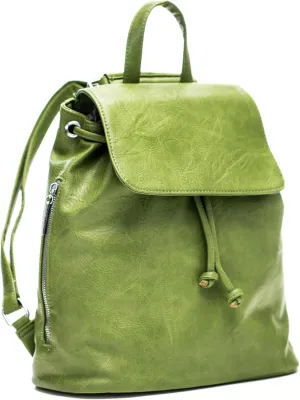 Stylish Flap Top Backpack for Women  Travel & Everyday Faux Leather Rucksack with Zip Pockets  Jude (Green)