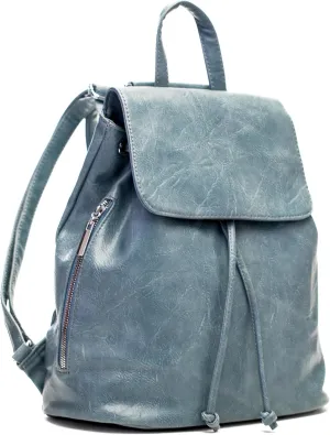 Stylish Flap Top Backpack for Women  Travel & Everyday Faux Leather Rucksack with Zip Pockets  Jude (Light Blue)