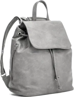 Stylish Flap Top Backpack for Women  Travel & Everyday Faux Leather Rucksack with Zip Pockets  Jude (Light Grey)