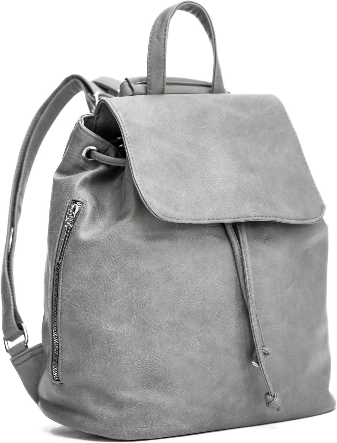 Stylish Flap Top Backpack for Women  Travel & Everyday Faux Leather Rucksack with Zip Pockets  Jude (Light Grey)