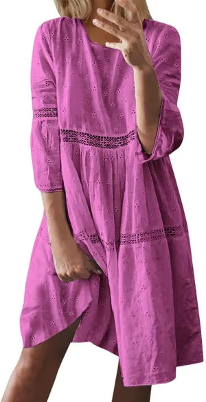 Summer Dresses Casual Going Out able Basic Vacation Dresses 2025 Loose Simple Short Sleeve Crewneck Midi Dresses