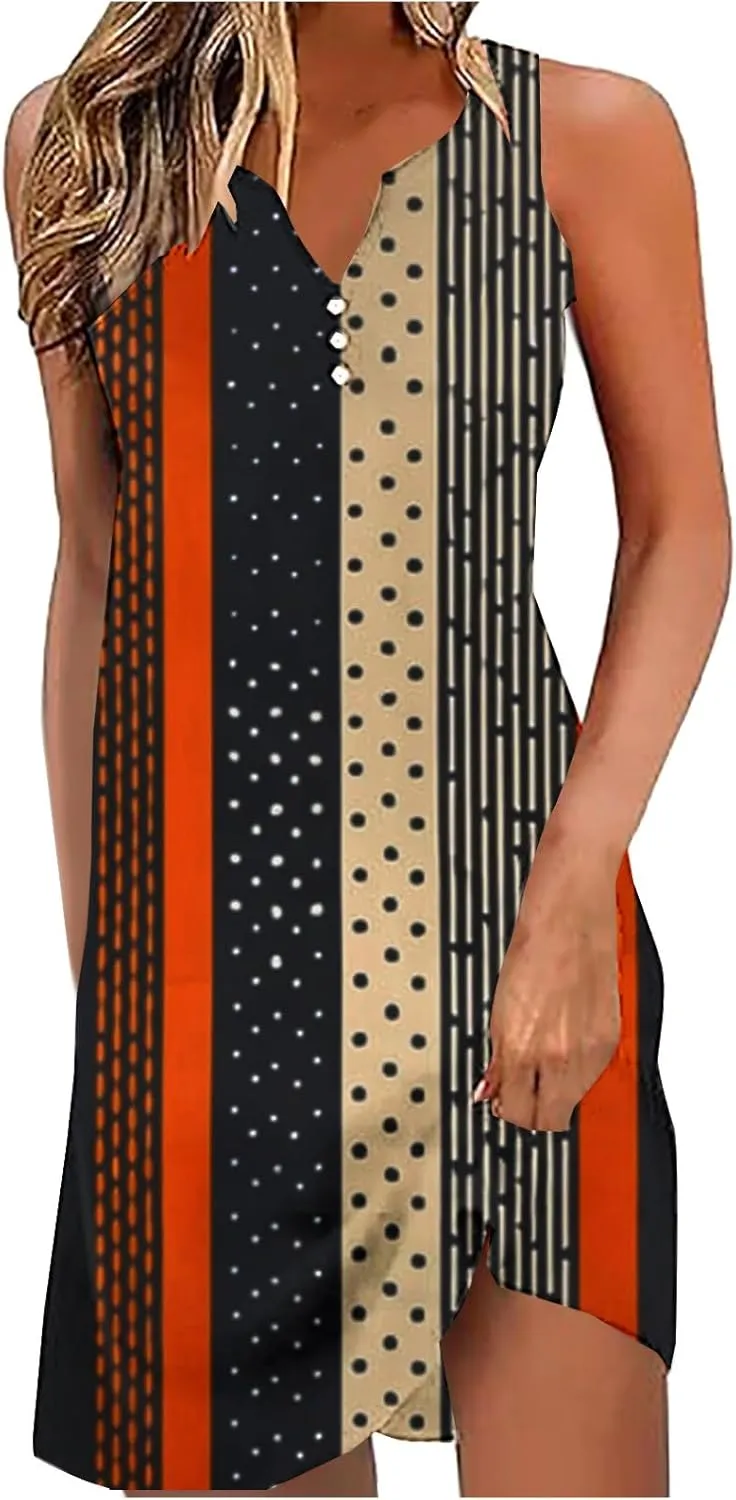 Summer Dresses for Women 2025 Beach Vacation Boho Floral Tunic Dress Sexy v Neck Sleeveless Mini Tank Sundress