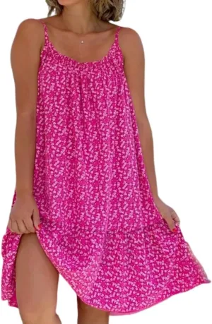 Summer Pink Cami Bloom Dress for Women,Pink Sundress,Boho Sun Beach Dresses,CamiBloom - Floral Printed Camisole Dress
