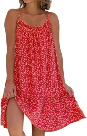 Summer Pink Cami Bloom Dress for Women,Pink Sundress,Boho Sun Beach Dresses,CamiBloom - Floral Printed Camisole Dress