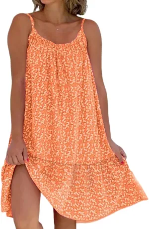 Summer Pink Cami Bloom Dress for Women,Pink Sundress,Boho Sun Beach Dresses,CamiBloom - Floral Printed Camisole Dress