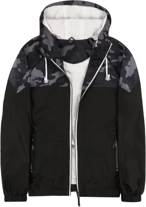 SUNDAY ROSE Men's Lightweight Hooded Jackets Vintage Patchcolor Windbreaker Packable Raincoat for Hiking