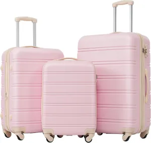 SVRCK Versatile 3 Piece Hardside Spinner Luggage Set - Lightweight ABS, 20", 24", 28" - Light Pink