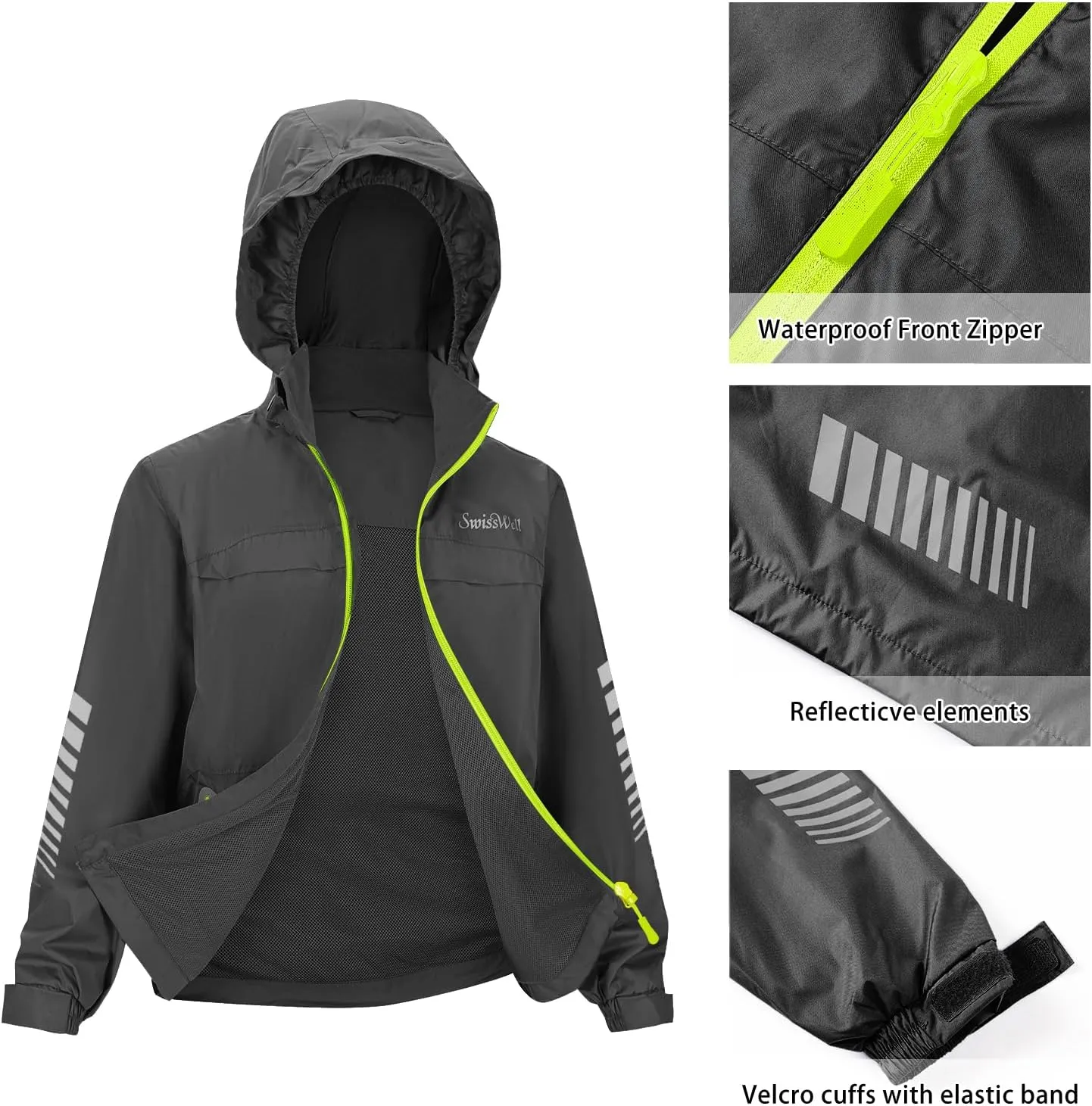 SWISSWELL Kids Rain Gear Boys Girls Youth Waterproof Rain Suit Breathable Reflective Raincoat and Pants