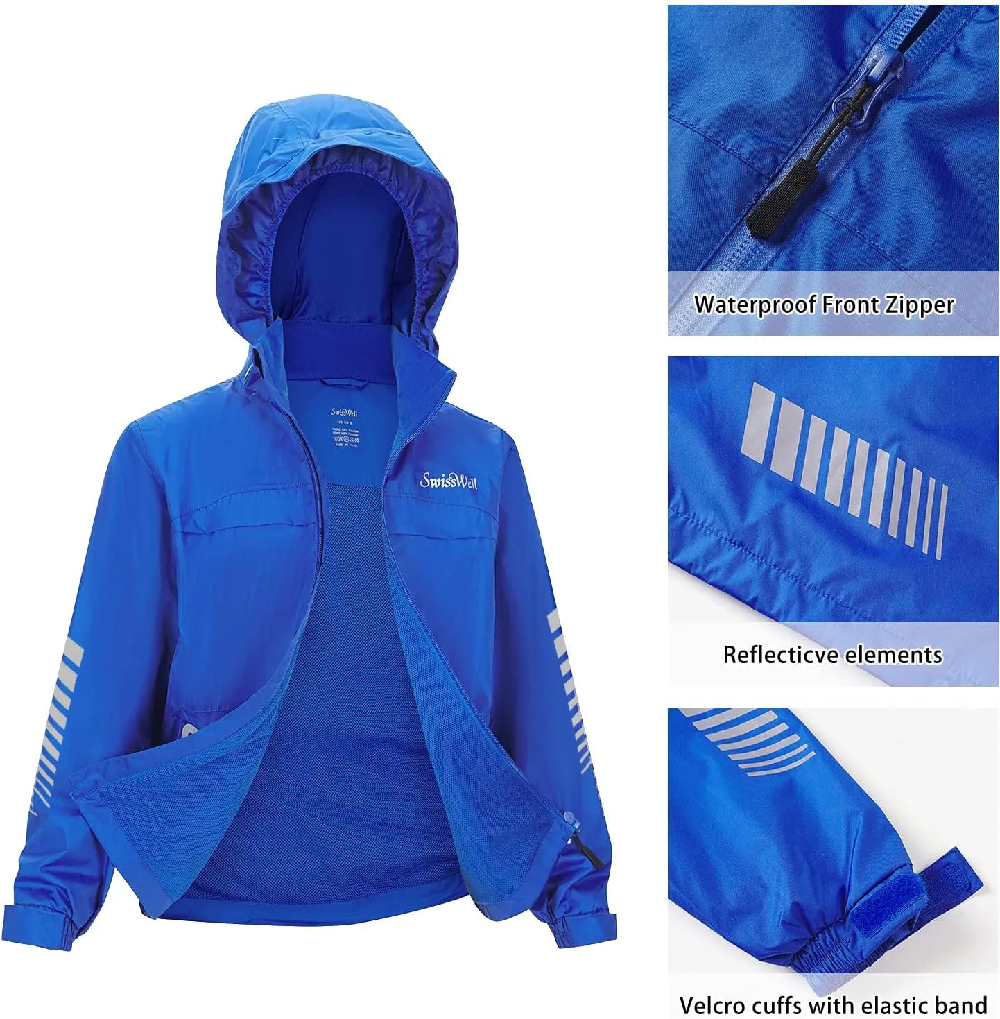 SWISSWELL Kids Rain Gear Boys Girls Youth Waterproof Rain Suit Breathable Reflective Raincoat and Pants