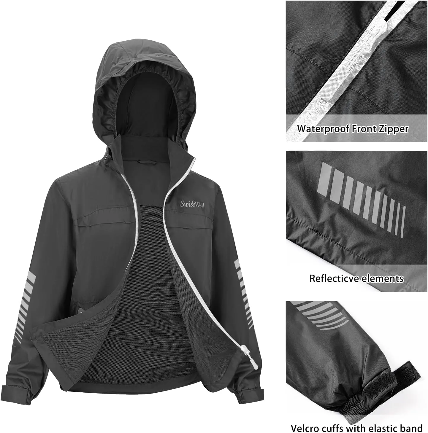 SWISSWELL Kids Rain Gear Boys Girls Youth Waterproof Rain Suit Breathable Reflective Raincoat and Pants