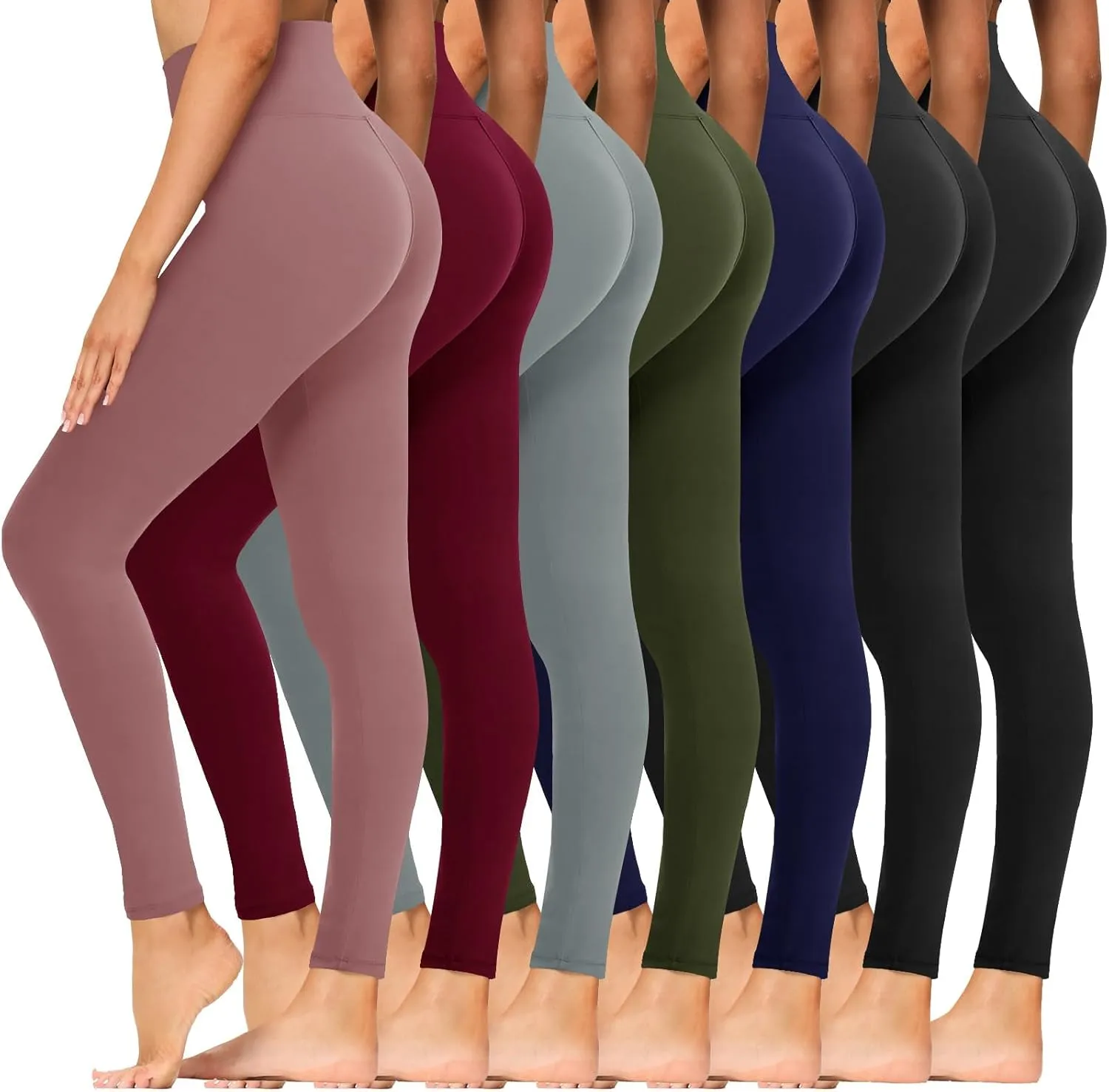 Syrinx 7 Pack Leggings for Women - High Waisted Tummy Control Soft Yoga Pants for Workout Running