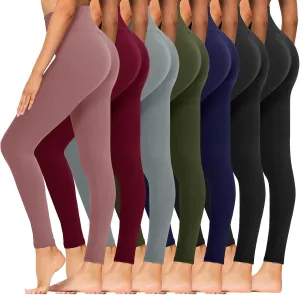 Syrinx 7 Pack Leggings for Women - High Waisted Tummy Control Soft Yoga Pants for Workout Running
