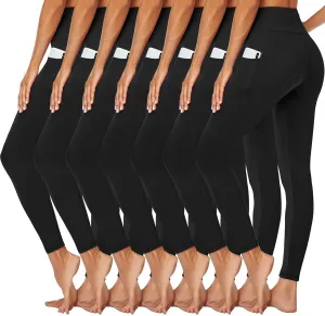 Syrinx 7 Pack Leggings for Women - High Waisted Tummy Control Soft Yoga Pants for Workout Running