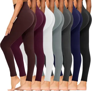 Syrinx 7 Pack Leggings for Women - High Waisted Tummy Control Soft Yoga Pants for Workout Running