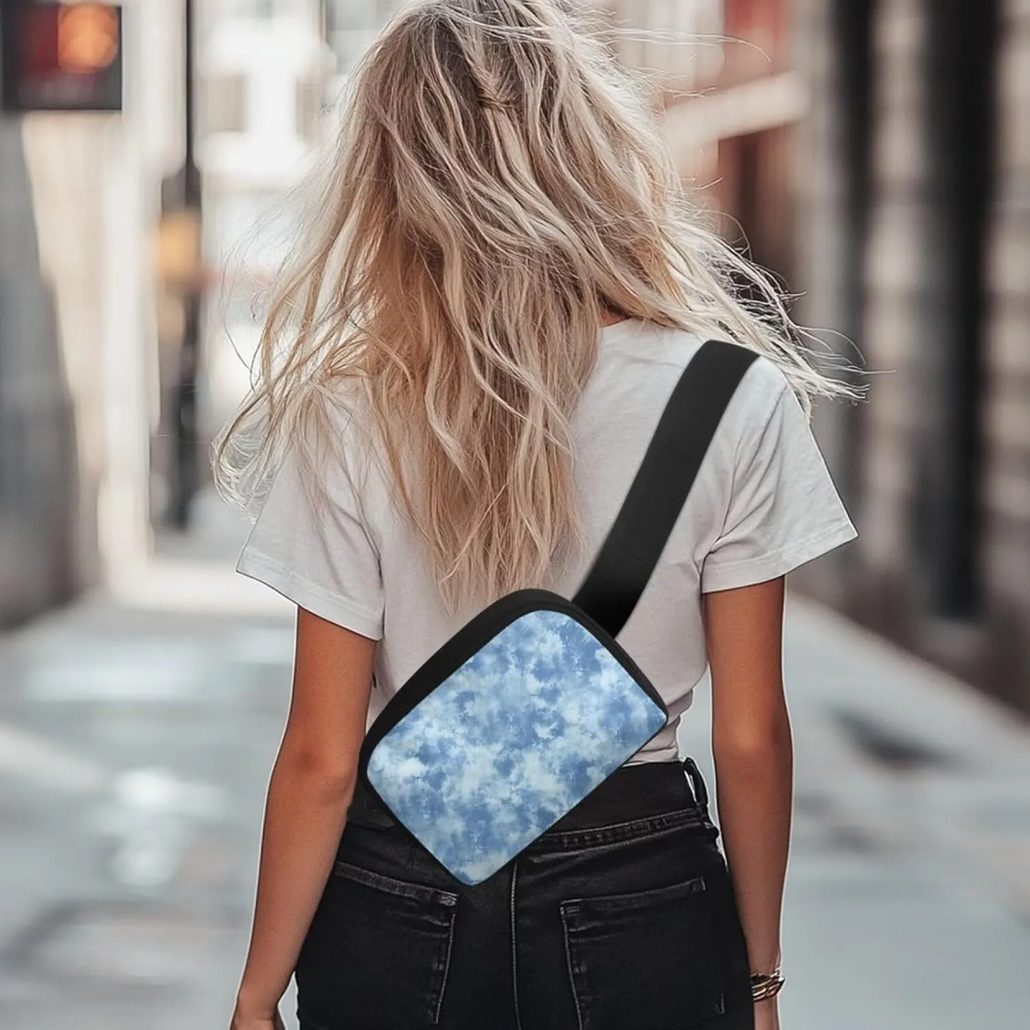 Tie Dye Fanny Packs for Women Blue Waist Bag Lightweight Practical Waist Pouch with Smooth Zipper for Hiking Travel Sports Cycling Mini Bum Bags for Women Crossbody Birthday Gifts for Her