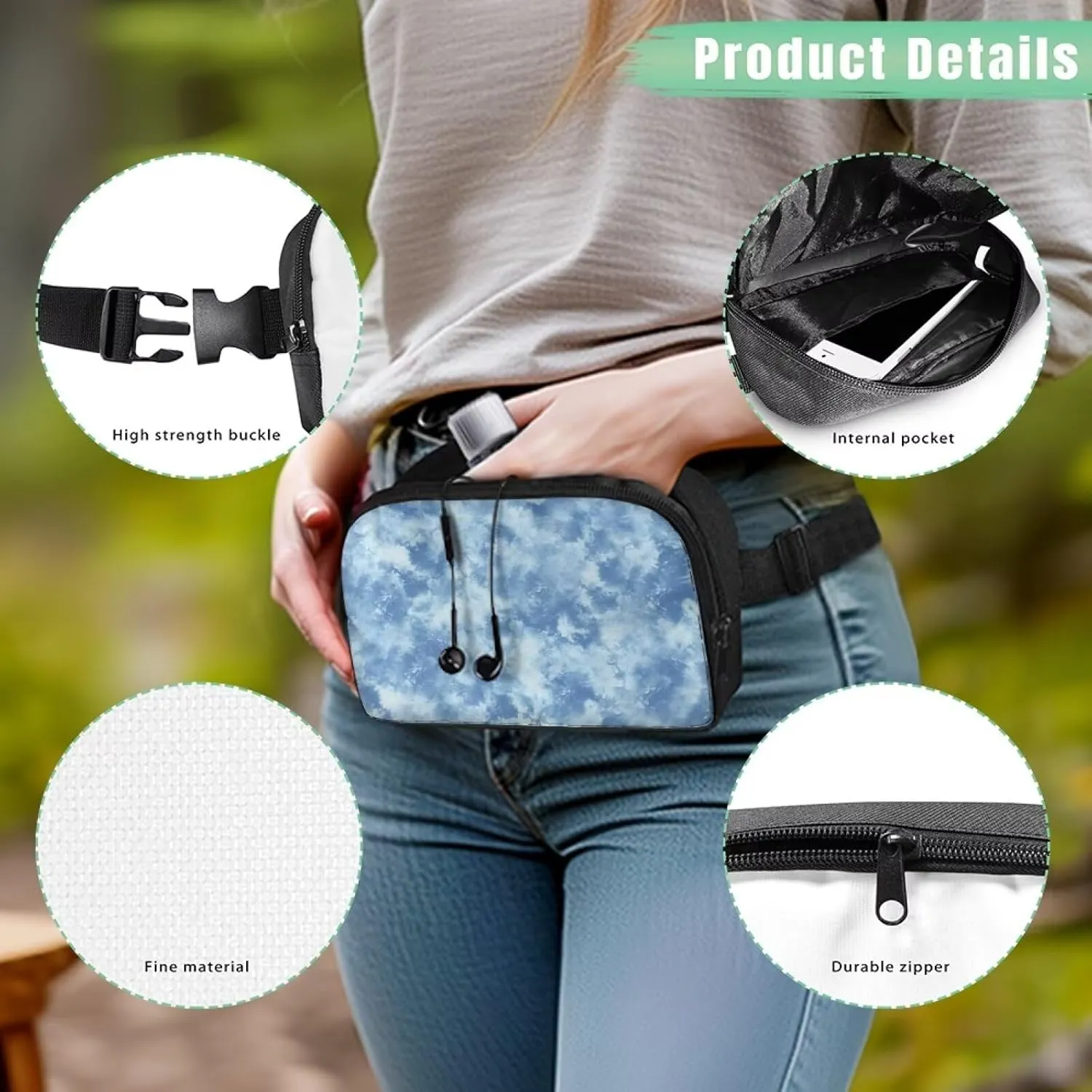 Tie Dye Fanny Packs for Women Blue Waist Bag Lightweight Practical Waist Pouch with Smooth Zipper for Hiking Travel Sports Cycling Mini Bum Bags for Women Crossbody Birthday Gifts for Her