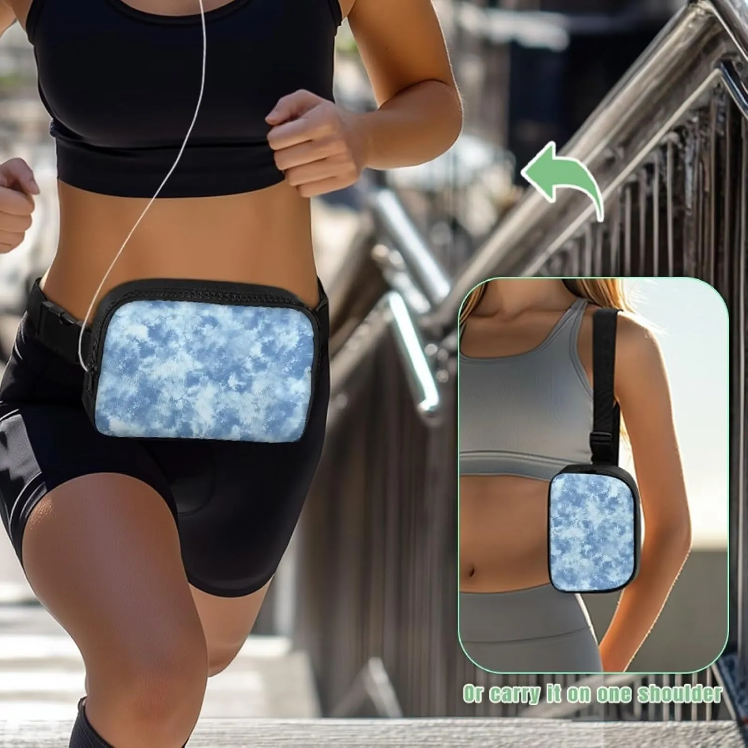 Tie Dye Fanny Packs for Women Blue Waist Bag Lightweight Practical Waist Pouch with Smooth Zipper for Hiking Travel Sports Cycling Mini Bum Bags for Women Crossbody Birthday Gifts for Her