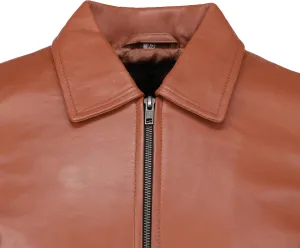 TLC Genuine Soft polo collar Leather Jacket Men, Real Lambskin Brown Tan leather jacket in a Classic Vintage Style