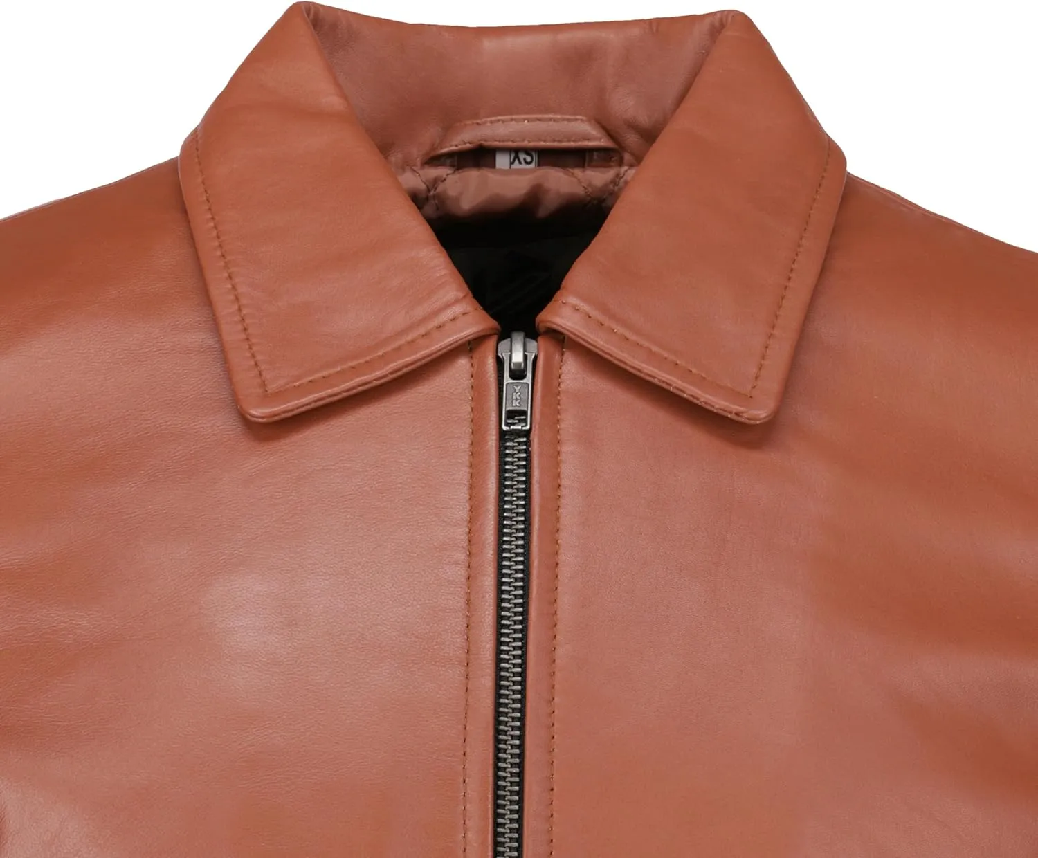 TLC Genuine Soft polo collar Leather Jacket Men, Real Lambskin Brown Tan leather jacket in a Classic Vintage Style