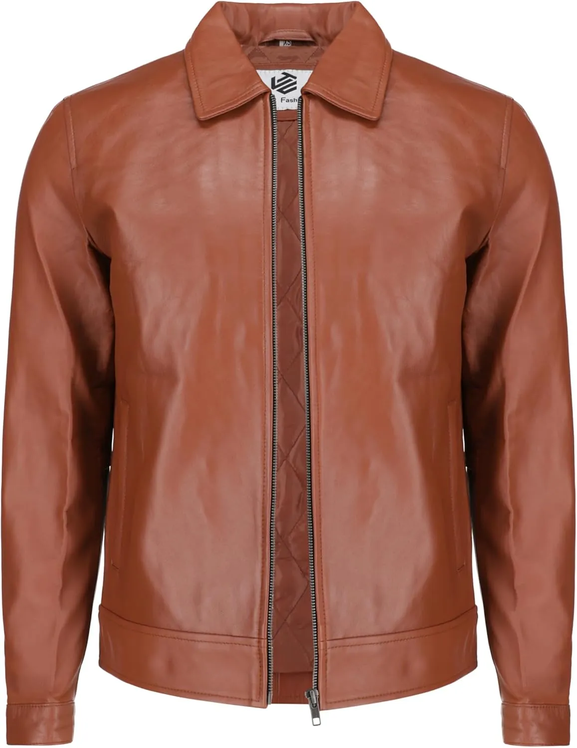 TLC Genuine Soft polo collar Leather Jacket Men, Real Lambskin Brown Tan leather jacket in a Classic Vintage Style