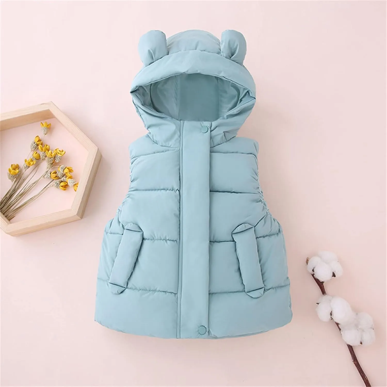Toddler Boys Girls Winter Down Coat Soft Cotton Padded Jacket Cute Bear Ears Thick Hooded Jacket