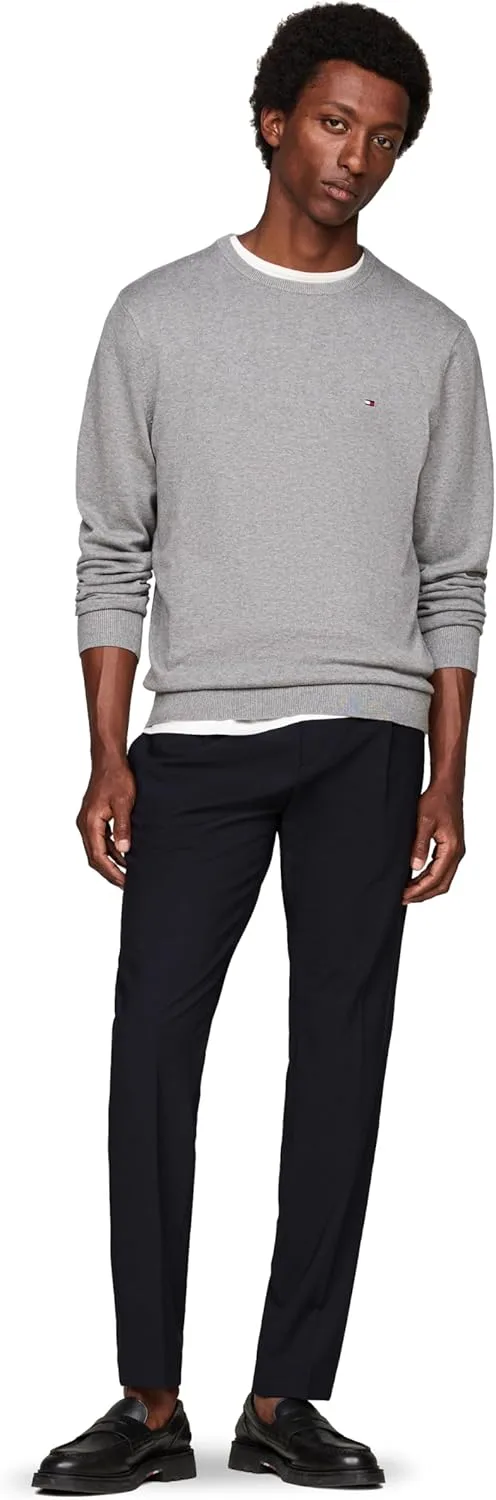 Tommy Hilfiger Men's Cotton Solid Crewneck Sweater Lightweight Pullover, Also Available in Big & Tall