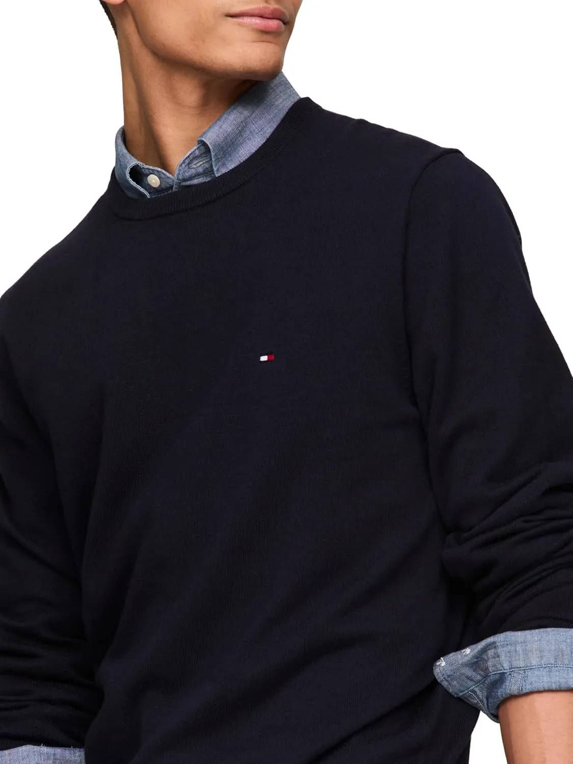 Tommy Hilfiger Men's Cotton Solid Crewneck Sweater Lightweight Pullover, Also Available in Big & Tall