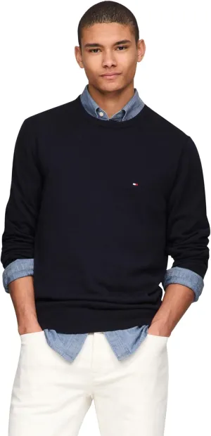 Tommy Hilfiger Men's Cotton Solid Crewneck Sweater Lightweight Pullover, Also Available in Big & Tall