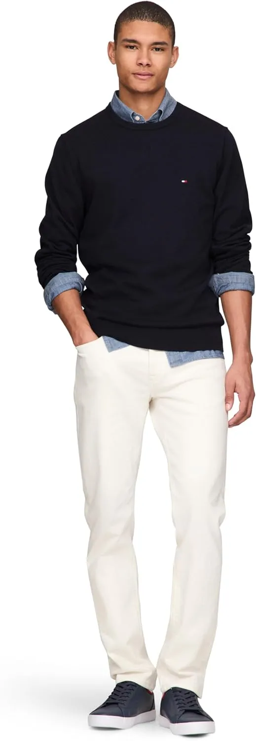 Tommy Hilfiger Men's Cotton Solid Crewneck Sweater Lightweight Pullover, Also Available in Big & Tall