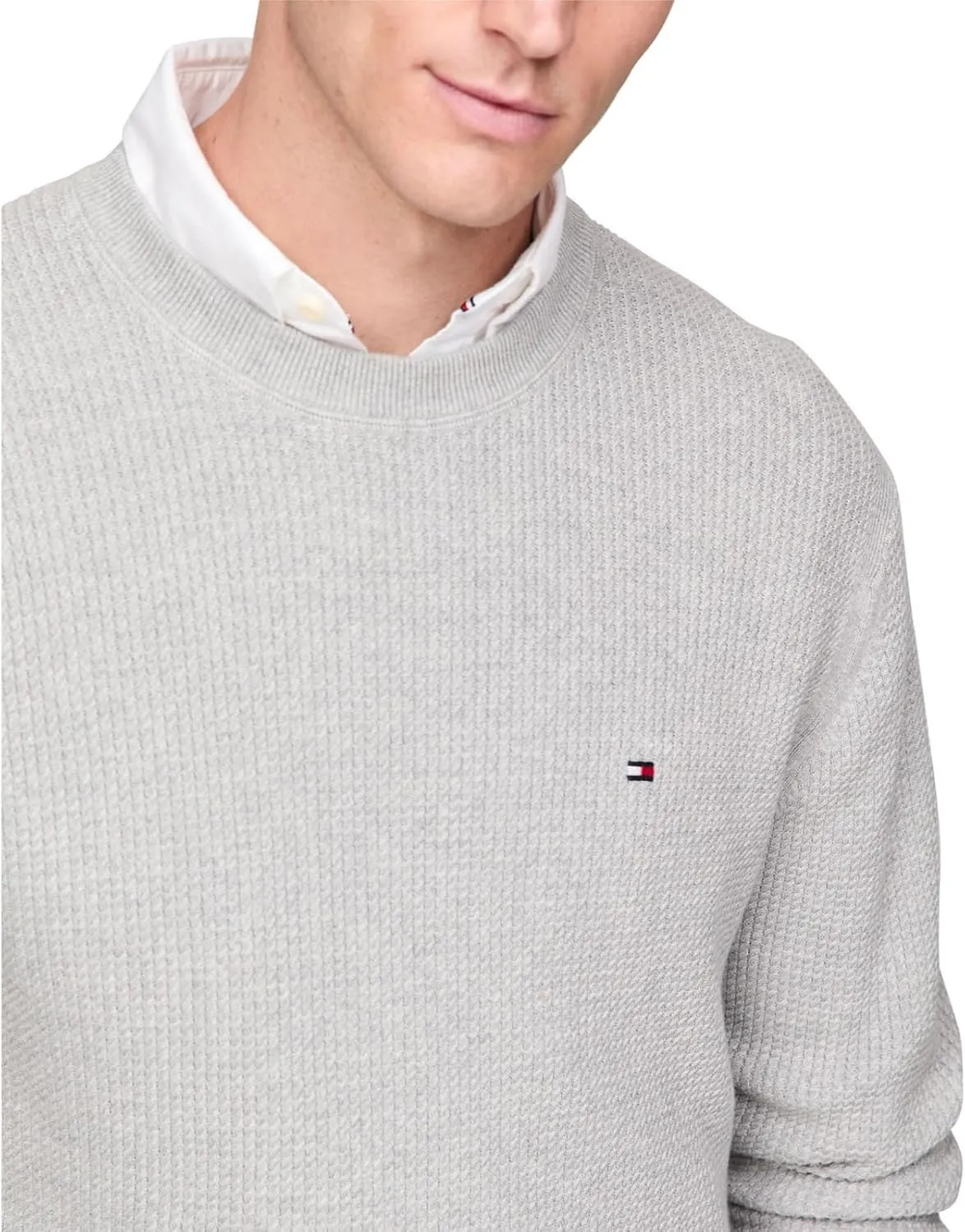 Tommy Hilfiger Men's Waffle Knit Crewneck Sweater Lightweight Pullover, Also Available in Big & Tall
